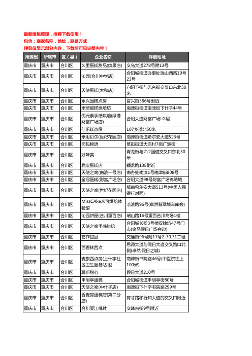 新版重庆市重庆市合川区蛋糕房企业公司商家户名录单联系方式地址大全146家