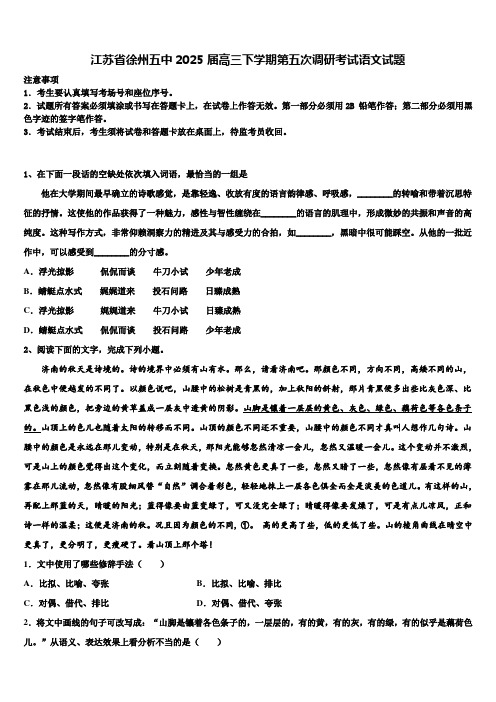 江苏省徐州五中2025届高三下学期第五次调研考试语文试题含解析