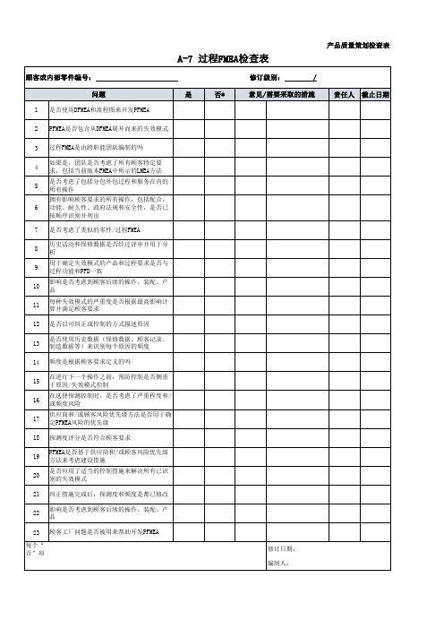 过程FMEA检查表