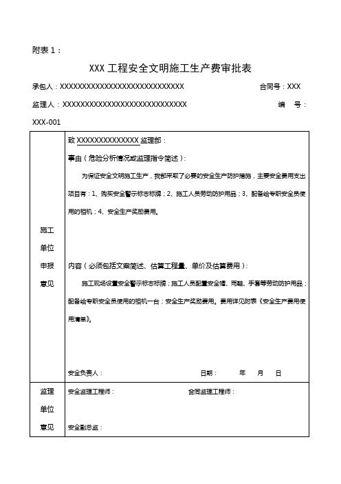 工程安全文明施工生产费审批表