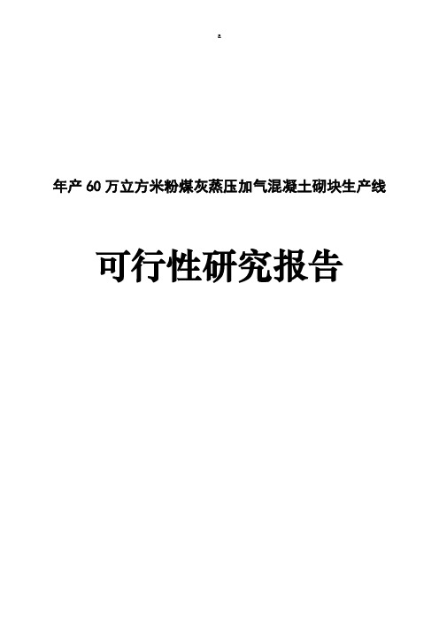 年产60万立方米粉煤灰蒸压加气混凝土砌块生产线可行研究报告