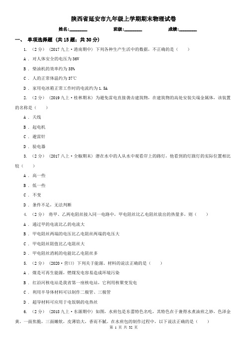 陕西省延安市九年级上学期期末物理试卷