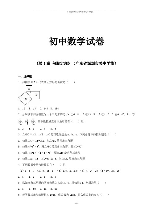 北师大版八年级数学上《第1章 勾股定理》(广东省深圳市美中学校)