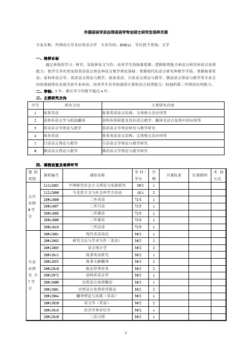 外国语言学及应用语言学专业硕士研究生培养方案