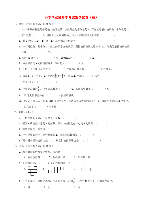 小学数学毕业班升学考试试卷(3)(无答案)