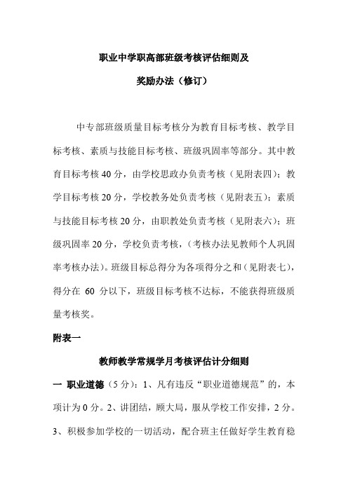 职业中学职高部班级考核评估细则及