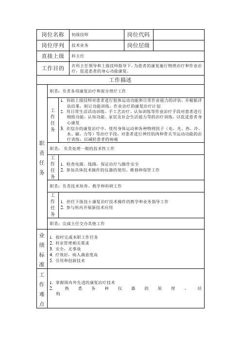 岗位说明书医院初级技师