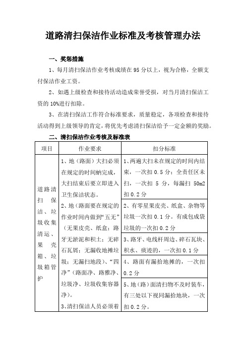 道路清扫保洁作业标准及考核管理办法