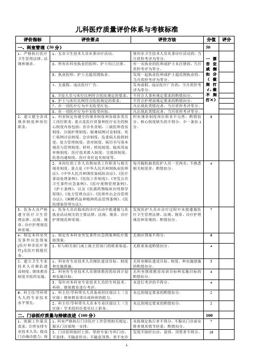 2.9儿科医疗质量评价体系与考核标准对