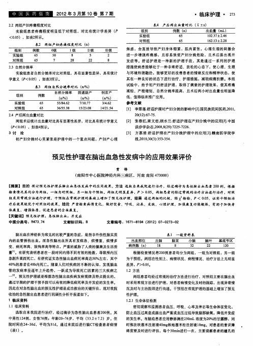 预见性护理在脑出血急性发病中的应用效果评价