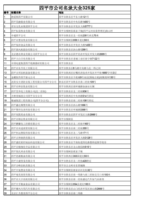 四平市公司名录大全325家