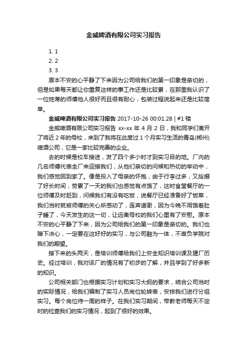 金威啤酒有限公司实习报告