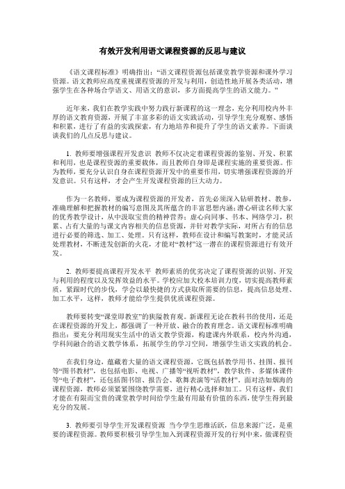 有效开发利用语文课程资源的反思与建议