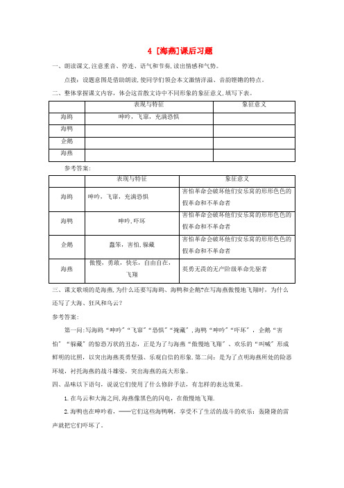 威海市一中九年级语文下册 第一单元 4《海燕》课后习题 新人教版