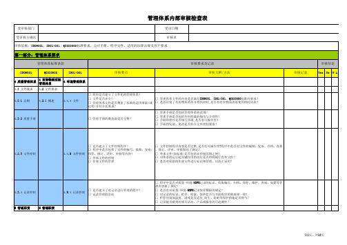 管理体系内部审核检查表