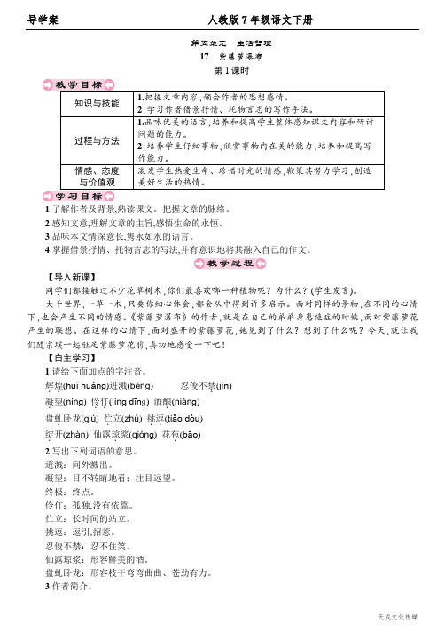 2019年春七年级语文下册导学案：17 紫藤萝瀑布