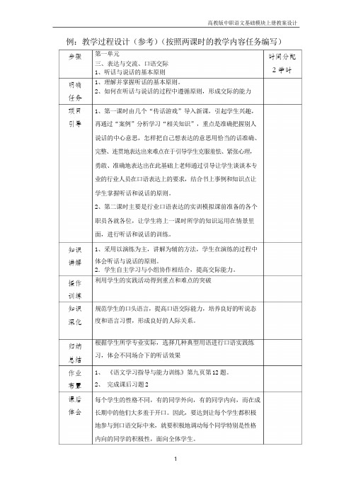 中职语文基础上册《口语交际：听话与说话(一)》教学设计