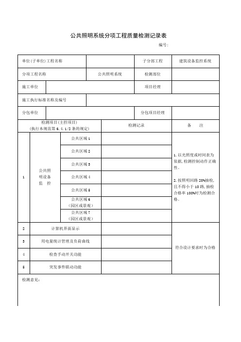 公共照明系统分项工程质量检测记录表