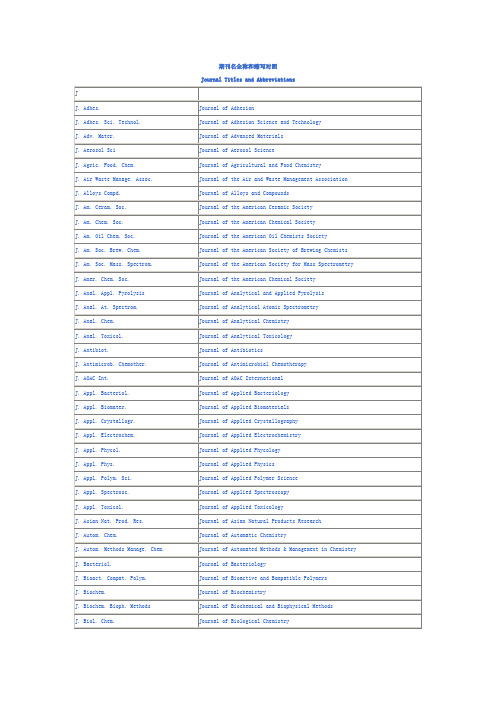 期刊名全称和缩写对照J