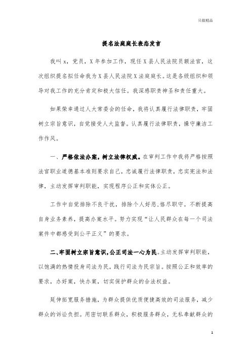 提名法庭庭长表态发言