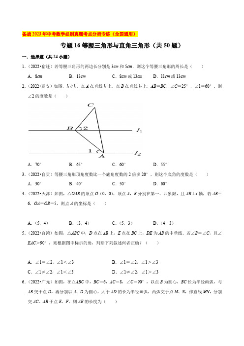 专题16等腰三角形与直角三角形(共50题)-备战2023年中考数学必刷真题考点分类专练(全国通用)【