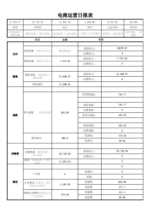 电商运营日报表每日运营数据综合分析