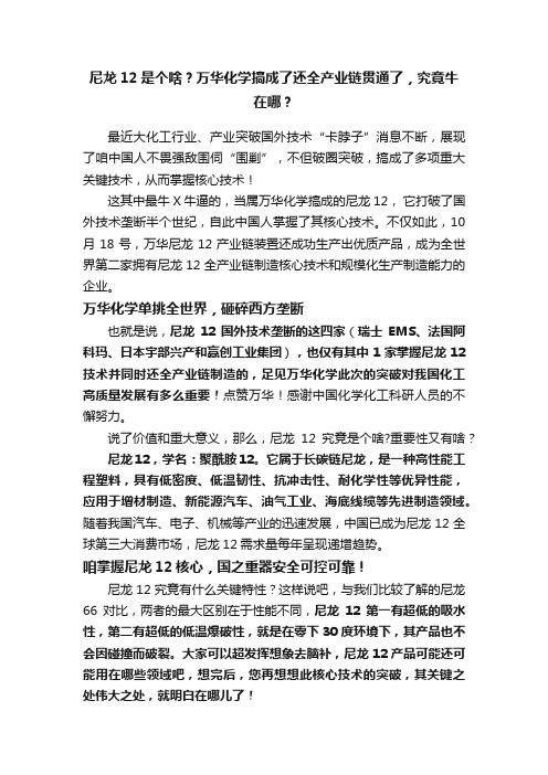 尼龙12是个啥？万华化学搞成了还全产业链贯通了，究竟牛在哪？