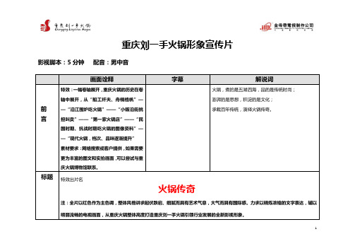 重庆刘一手火锅形象宣传片脚本