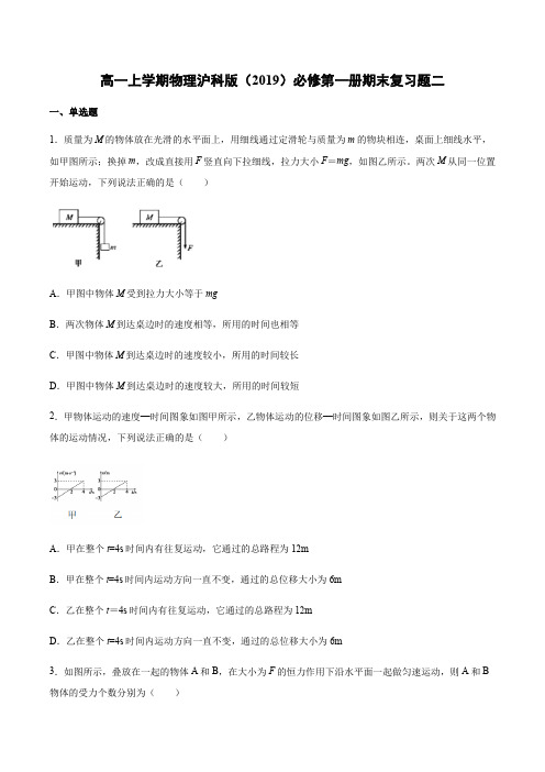 沪科版（）高一物理 必修第一册 期末复习题二（含答案）