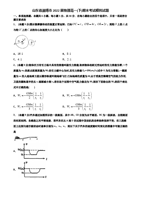 山东省淄博市2022届物理高一(下)期末考试模拟试题含解析