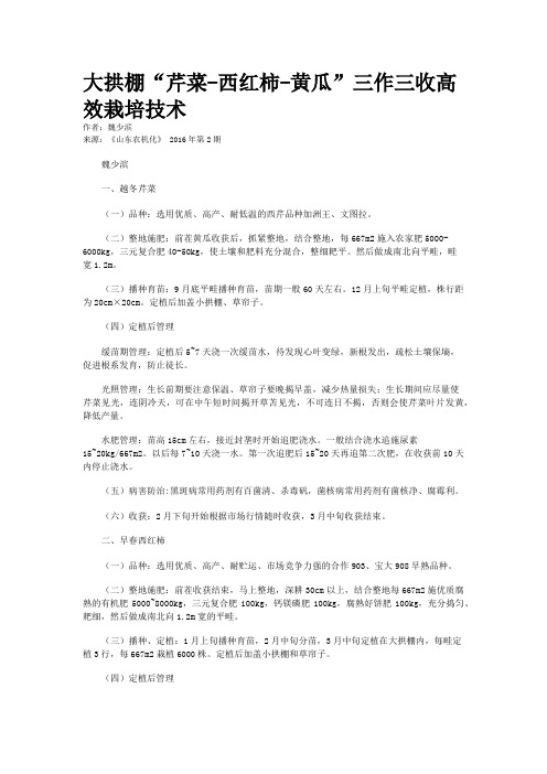大拱棚“芹菜-西红柿-黄瓜”三作三收高效栽培技术