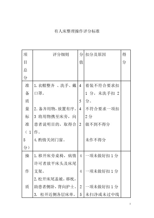 有人床整理操作评分标准