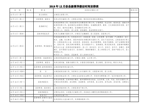 2019年12月份县级领导接访时间安排表【模板】