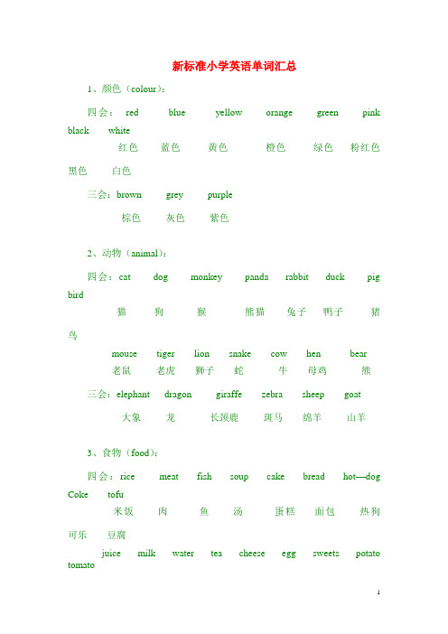 新标准小学英语单词汇总