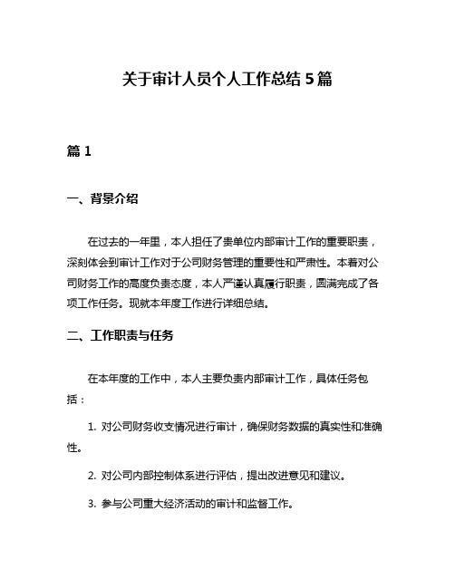 关于审计人员个人工作总结5篇