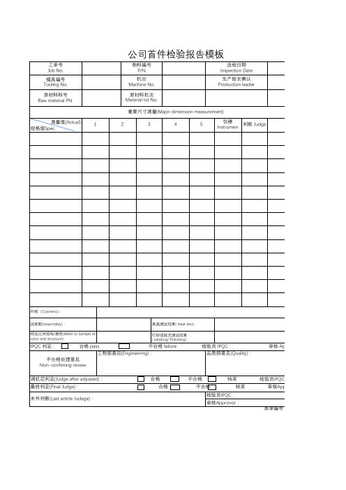 公司首件检验报告模板