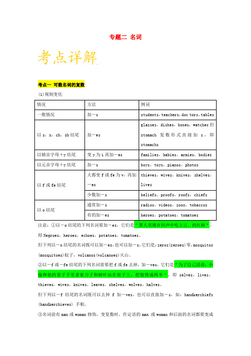 2017高中英语 语法考点一遍过 第1辑 冠词 名词、代词、形容词和副词、介词和介词短语:专题二 名词