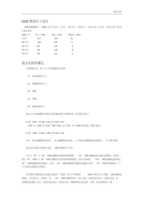 安防监控CCD靶面尺寸视角、距离、焦距录像数据量