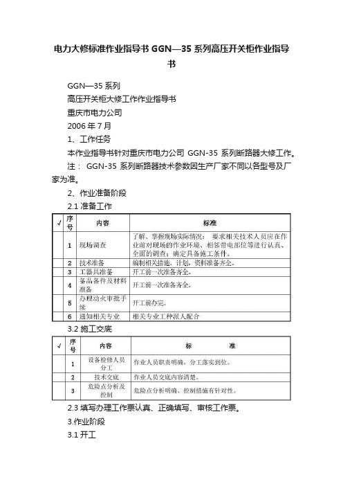 电力大修标准作业指导书GGN—35系列高压开关柜作业指导书