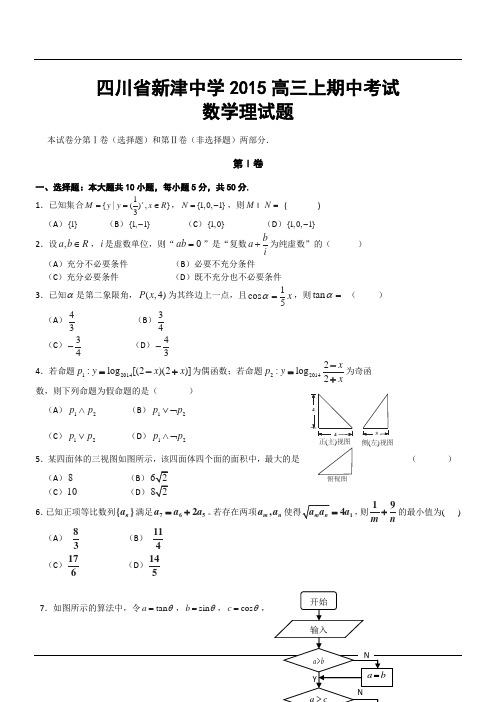 四川省新津中学2015高三上期中考试数学理试题