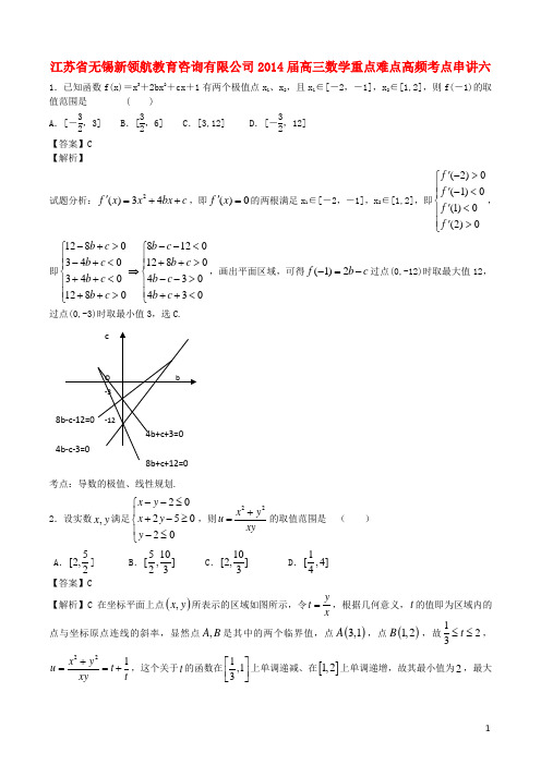 江苏省无锡新领航教育咨询有限公司高三数学重点难点高