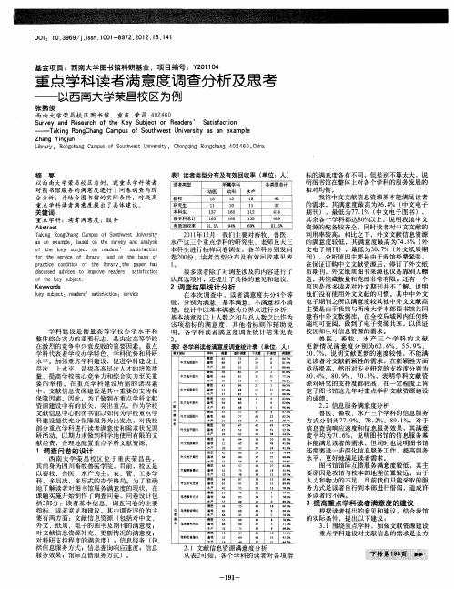 重点学科读者满意度调查分析及思考——以西南大学荣昌校区为例