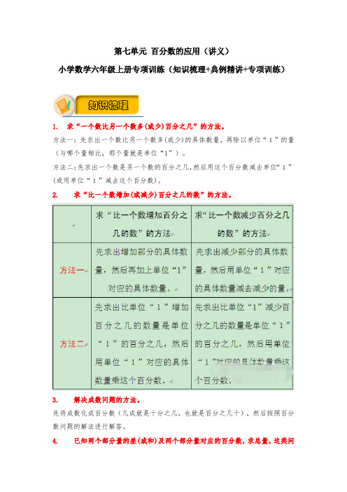 【应用题专项】第七单元 百分数的应用 小学数学六年级上册专项训练(知识梳理典例精讲专项训练)(北师