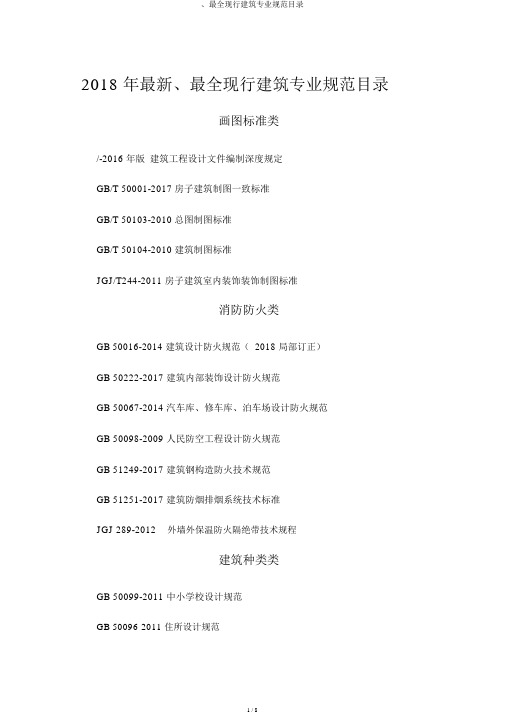 、最全现行建筑专业规范目录