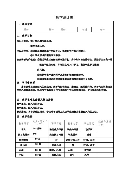 高中地理_大气的水平运动——风教学设计学情分析教材分析课后反思