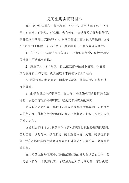 见习生现实表现材料