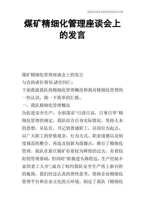 煤矿精细化管理座谈会上的发言