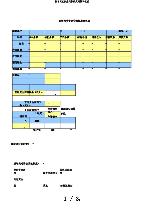 新增流动资金贷款额度测算表模板