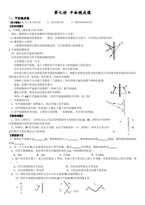 初二物理第七讲+平面镜成像