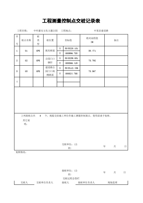 工程测量控制点交桩记录表